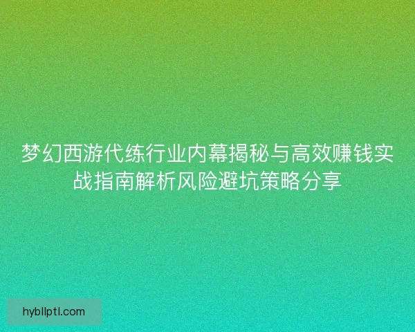 梦幻西游代练行业内幕揭秘与高效赚钱实战指南解析风险避坑策略分享